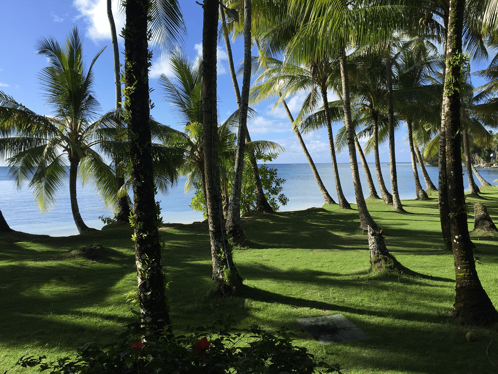 a wreck divers 5-star view at a 3-star resort in Chuuk Lagoon