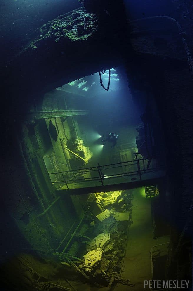 wreck diving with natural light