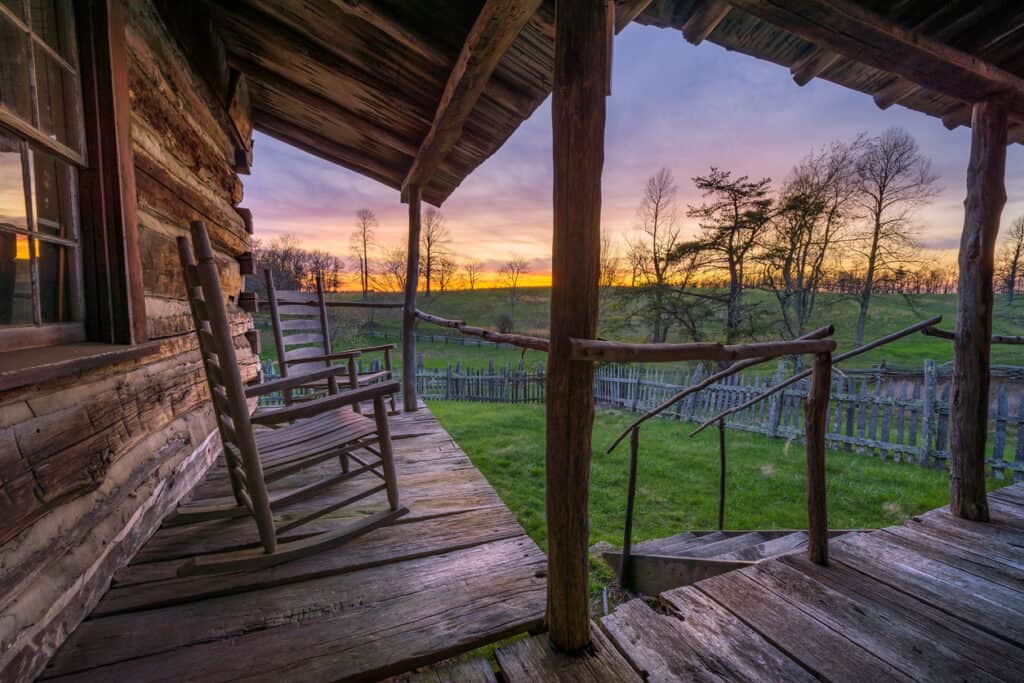 two rocking chairs on a front porch, a great place to ponder active hobbies for retired couples