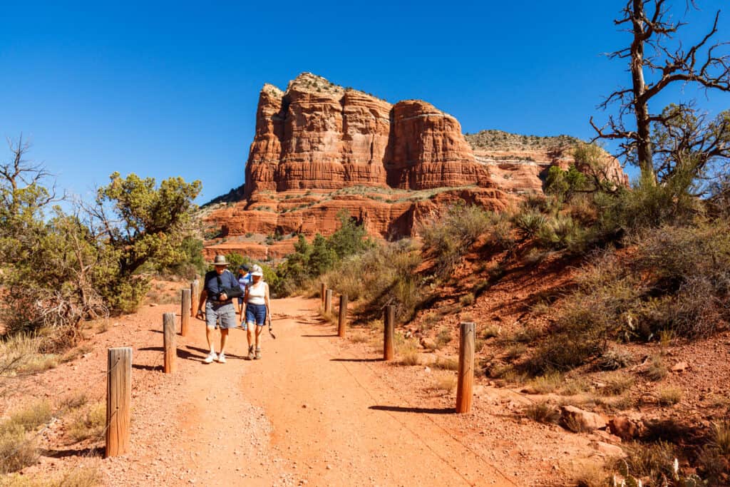 title page picture Sedona Tours for Seniors post. A retired couple hiking the Bell Rock Trail