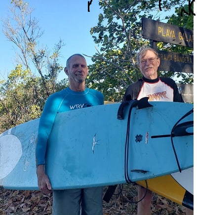 Scott and Fred, surfing Nosara. Surfing is an amazing hobby for retired men