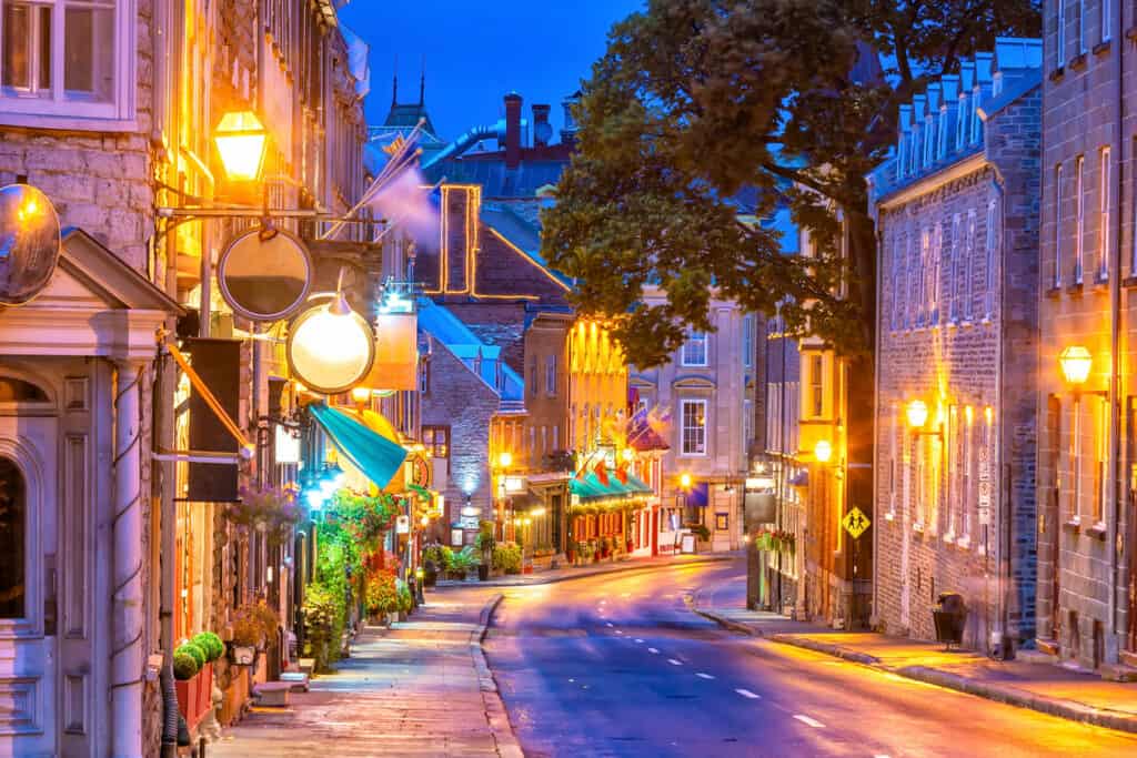 Old town area in Quebec City, Canada at twilight
