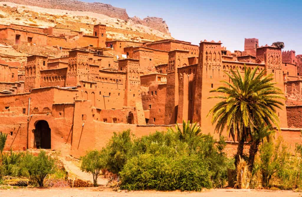 Amazing view of Kasbah Ait Ben Haddou near Ouarzazate in the Atlas Mountains of Morocco. UNESCO World Heritage Site since 1987. Artistic picture. Beauty world. UNESCO sites are ideal for a cultural immersive experience.