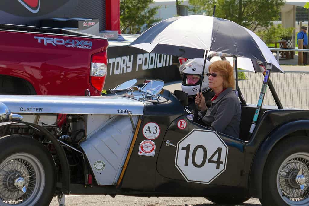 Vintage racers in a vintage MGB travel North America to compete!